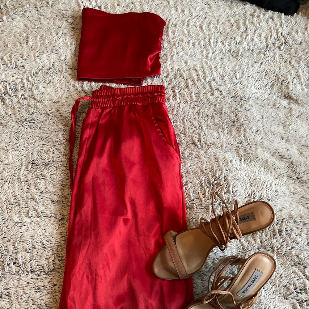Silk Red Pants Set